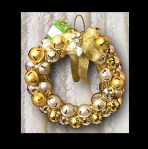 Corona de campana de jingle de Navidad de 10""-11"" de metal DOBLE CARA: ORO Y PLATA - Imagen 1 de 12