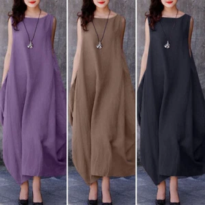Damen Sommer-Maxikleid Urlaubkleid Taschen Strandkleid Freizeitkleid - Bild 1 von 17