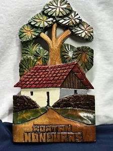 Vintage handgeschnitzte Holz Wandkunst Roatan Honduras Haus Baum Wandrelief EUC - Bild 1 von 9