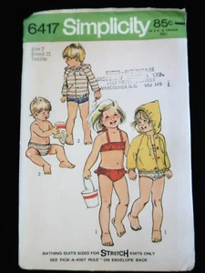 Simplicity 6417 Toddlers' Unlined Jacket & Bathing Suit 1974 Pattern sz 2 Uncut - Picture 1 of 2
