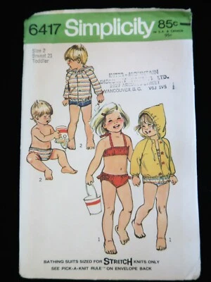 Simplicity 6417 Toddlers' Unlined Jacket & Bathing Suit 1974 Pattern sz 2 Uncut - Image 1 of 2
