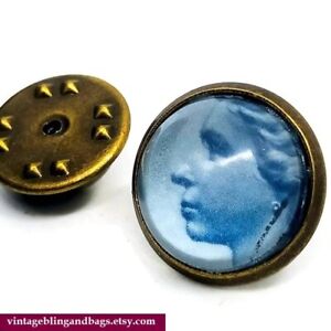 Handmade Queen Elizabeth ii tie tack, Blue Postage Stamp Lapel Pin Blue Tie Tack