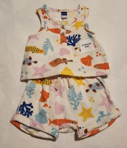 NWT Old Navy Fish Sea Life Sleeveless Top Shorts Outfit 2PC Set Baby Girl - Picture 1 of 1