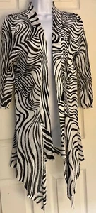 PECK & PECK WATERFALL OPEN CARDIGAN LADIES SMALL OLIVE WHITE WAVY PRINT Sz S EUC - Picture 1 of 9
