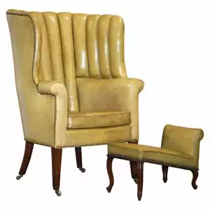 REGENCY CIRCA 1815 GERIFFELTER FASS RÜCKSEITE LEDER FLÜGELSESSEL & PASSENDER HOCKER - Bild 1 von 12