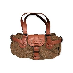 LONGCHAMP Satchel Small Tote Brown Leather Trim Tweed Handbag *w/COA*