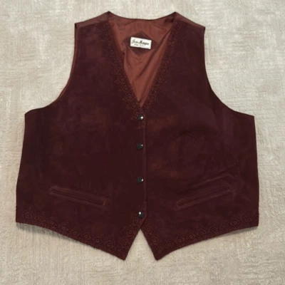 Chaleco Jeri Marque Vintage Gamuza Cuero Borgoña Talla XL Foto 1 de 4