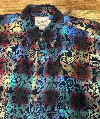 Винтажная абстрактная многоцветная лагерная рубашка Woolrich на пуговицах мужская размер XL - Изображение 1 из 4