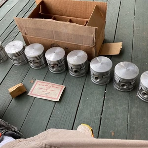 VINTAGE 1937-1942 FORD V8 FLATHEAD SET OF 8 .020 PISTONS NOS NORS 90 H.P. DOME - Picture 1 of 18