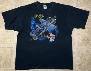 Vintage 1996 Lockheed P-38 Lightning Pin-up Girl Graphic T-Shirt Mens XL Jerzees - Picture 1 of 9
