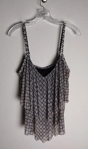 Beach House Pink Turquoise Tiered Mesh Ruffle Handkerchief Hem Tankini Top 16 - Picture 1 of 4