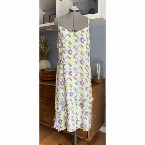 Johnny Was Vintage Y2K Silk Multi Geo Print Ruffled Layer Midi Dress Size L - Picture 1 of 7