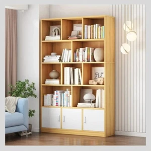 Alpha 10-Shelf 3-Door Wardrobe Cupboard Bookshelf Cabinet Storage Clothes Oak - Picture 1 of 4