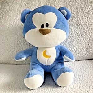 Morning Glory Blue Bear Plush Blue White Heart Nose Yellow Moon Soft Toy Vtg - Picture 1 of 12