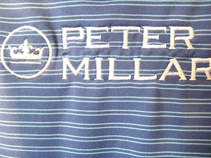 Peter Millar Summer Comfort Polo Large Blue Striped w/Synnex Duff & Phelps Logos - Picture 1 of 10