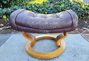 Vintage MCM Ekornes Streeless Leather Footrest Brown Ottoman Footstool - Picture 1 of 8