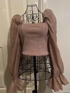 WOMENS PUFF SLEEVE TOP LADIES TOP COLOUR DUSKY PINK SIZE LARGE BY ZARA NEW - Picture 1 of 2