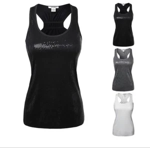 FashionOutfit Sequined Front Sexy Racerback Gorgeous Top - Picture 1 of 13