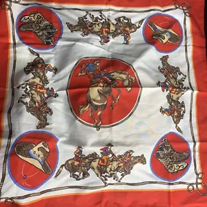 Vintage Bandana Schal Maske Cowboy Pferde Bronco Stiefel Hüte Baumwolle Made in USA - Bild 1 von 5
