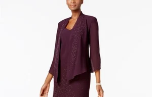 $250 R&M Richards Women'S Purple Beaded Sheer Open-Front Formal Jacket Size 12 - Picture 1 of 2