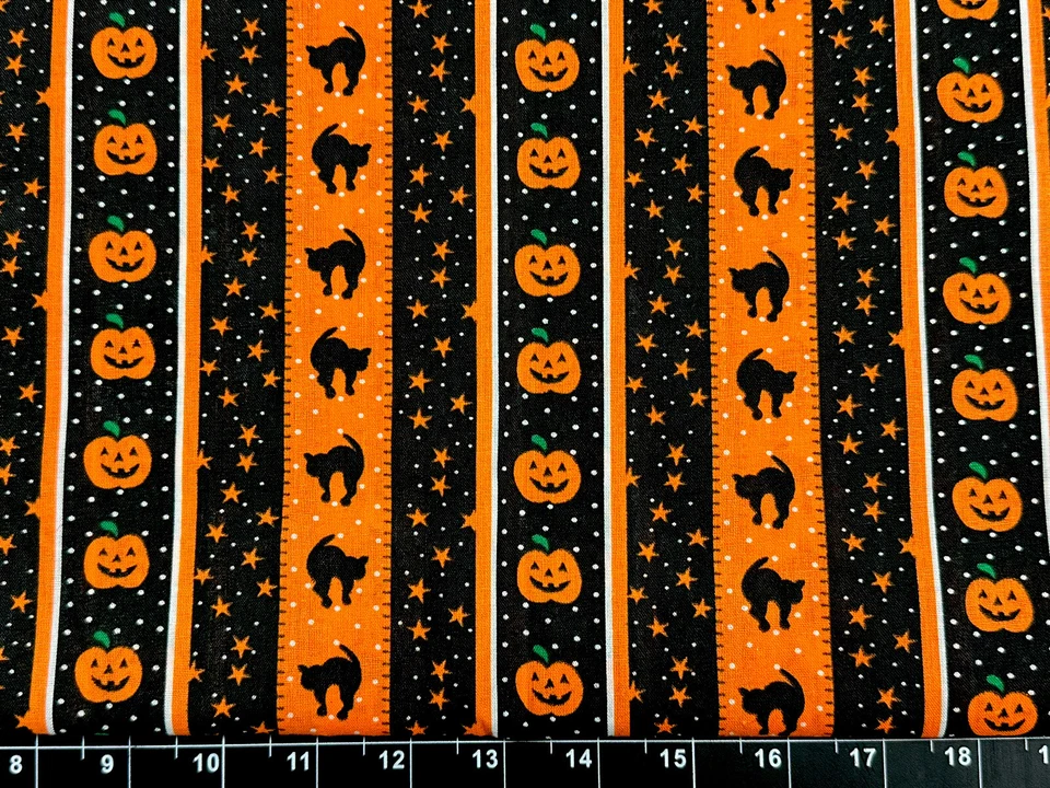 Tina CHATARRA 9"x21" Halloween Rayas Gato Mini Estrella Lunares Calabaza Pequeña Tela de Algodón Foto 1 de 1