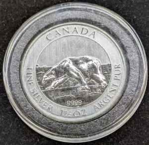 1 1/2 oz 2013 $8 Canada Polar Bear Elizabeth II .9999 Fine Silver Round (JW428) - Picture 1 of 3