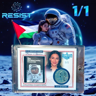 DECISION ALEXANDRIA OCASIO-CORTEZ ICE BLUE 1/1 PIECES OF AMERICA RESIST TRUMP! - Image 1 of 2