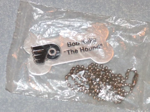 VTG BOB "THE HOUND” KELLY Dog tag-NIB Philadelphia Flyers Metal New Sealed Bag Cover