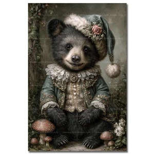 VICTORIAN CHRISTMAS BEAR ART PRINT, Fantasy Animal Poster, Holiday Santa Decor - Picture 1 of 2