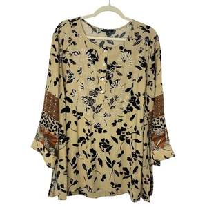 John Mark Floral Embroidered Mixed Print Boho Top Size 1X Artsy Tunic - Picture 1 of 11