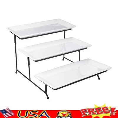 Juego de platos para servir de porcelana de 3 niveles con soporte de metal para lavavajillas microondas horno seguro Foto 1 de 3