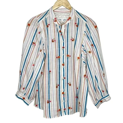 Top Pilcro Anthropologie bordado floral a rayas para mujer talla M boho con cuentas Foto 1 de 4