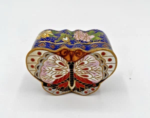 Vintage Cloisonne Brass Enamel Butterfly Trinket Pill Box Ring Keeper - Picture 1 of 12