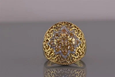 Anillo Banda Topacio Blanco Racimo Citrino Naranja Plata Esterlina STS Oro 925 Talla: 9 Foto 1 de 4