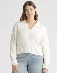 Quince 100% Organic Cropped Cotton Polo Sweater Ivory Small - Picture 1 of 13
