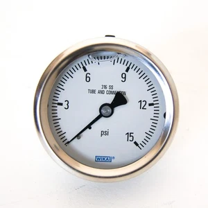 WIKA liquid filled - Air Pressure Gauge 0-15 Psi / size 4” fitting 1/4” NPT - Picture 1 of 5