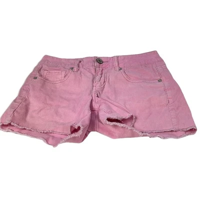 Shorts curto feminino Y2K American Eagle tamanho 4 veludo rosa sólido elástico #0367 - Imagem 1 de 4