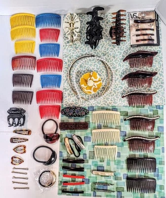 Lote de 50+ piezas de accesorios para el cabello vintage a moderno pinzas garras francesas tortuga  Foto 1 de 4