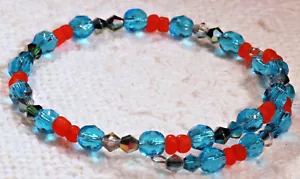 Bracciale donna blu e rosso cristallo e perle di vetro singolo filo avvolgente. at3815 - Foto 1 di 1
