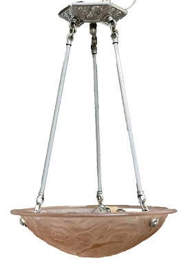 Candelabro antigo vintage art déco pingente luz de teto tigela rosa estilo Muller - Imagem 1 de 4