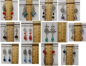 Crystal TearDrop Flower Chinese Knot Feather Dangle Drop Silver Hook Earrings - Picture 1 of 13