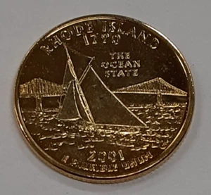 2001-D Rhode Island Statehood Quarter - Gold Plated UNC - Imagen 1 de 2