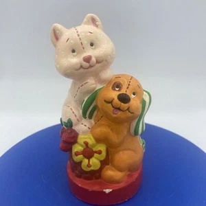 Vtg Strawberry Shortcake Custard Cat Pupcake Dog Chalk ware Statue Hand Painted - Picture 1 of 10