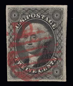MOMEN: US STAMPS #17 RED GRID PAID USED LOT #93746* - Picture 1 of 2