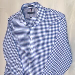 Tommy Hilfiger Non Iron Slim Fit Dress Shirt Size XL 17 Men's Blue White Check