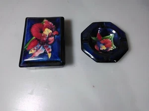 Vintage Moorcraft Blue Pottery To The Late Queen Mary Ash Tray And Container - Picture 1 of 7