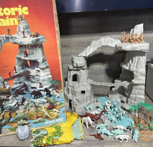 Vintage 1977 Marx Toys Prehistoric Mountain Play Set W/Caveman & Dinosaurs W/Box
