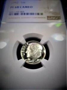 1952 DIME ROOSEVELT PR68 CAMEO POP 49/16 EXTREMELY RARE FSB FROSTY GEM NGC TV PQ - Picture 1 of 7