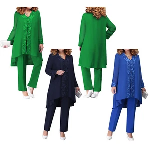 Women Chiffon Dress Suit Mother of The Bride Pants Suits Cocktail Evening Outfit - Picture 1 of 46