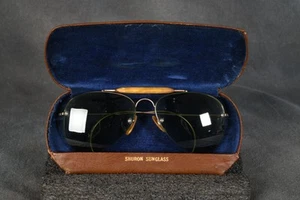 VTG 40s Shuron Rimless Aviator Sunglasses Green Lens 1/10 12K GF Frame With Case - Picture 1 of 9